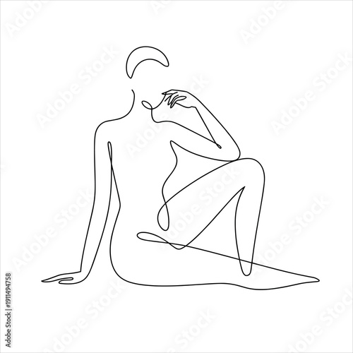 Abstract Line Art Female Figure Sitting Pose Minimalist, Single Line Drawing