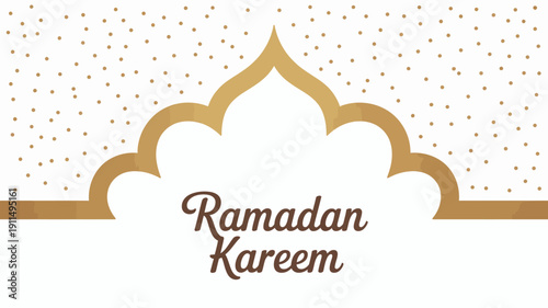 An elegant golden islamic archway frames the text ramadan kareem against a light beige background with scattered dots high quality professional detailed modern stylish clean crisp