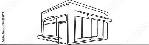 Continuous one line drawing cafe or store. Building and office concept.one line icon illustration with white background