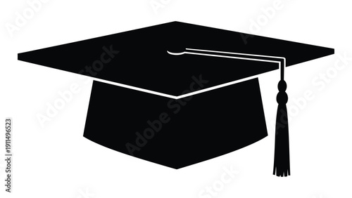 Graduation cap with a tassel on top representing academic achievement. Vector