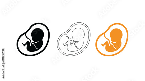 Fetal icons set in different colors and styles for medical use