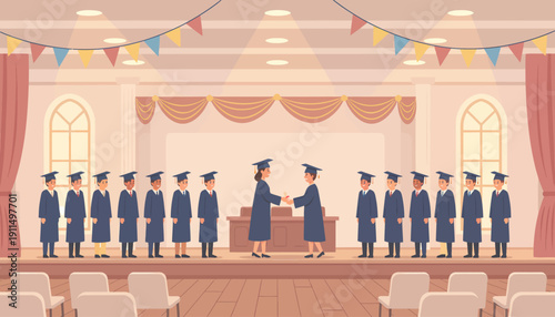 Graduation Ceremony Students Receiving Diplomas.