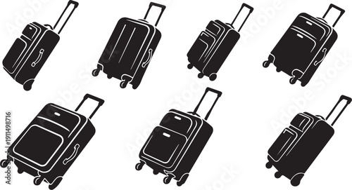 Collection of black suitcases on white background illustration