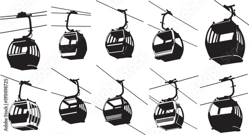 Gondola cable cars on a white background illustration set