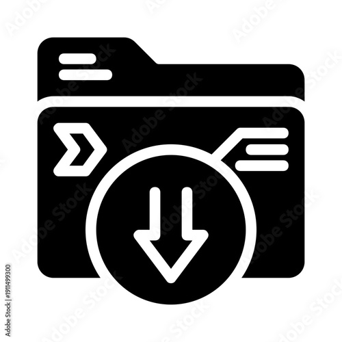 Folder with a download arrow, suitable for digital downloading concepts, online file sharing, technology websites, and business presentations.
