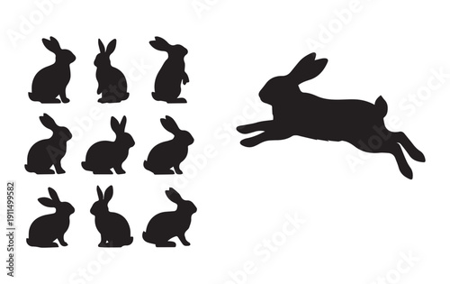 Easter sunday celebration with happy easter bunny silhouettes on white background