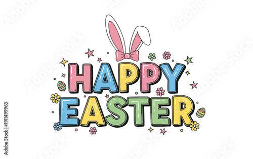 Vibrant easter sunday greeting with bunny ears and colorful text