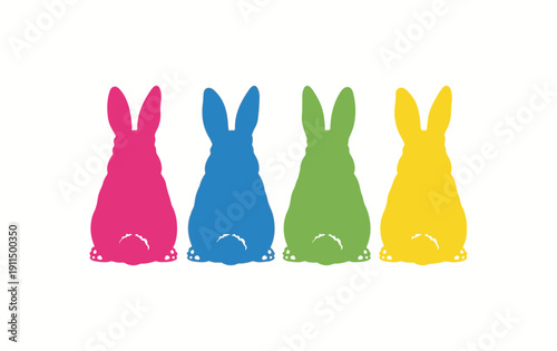 Vibrant easter bunnies in pink blue green and yellow celebrating easter sunday