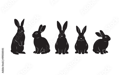 Easter sunday celebration with five black rabbit silhouettes