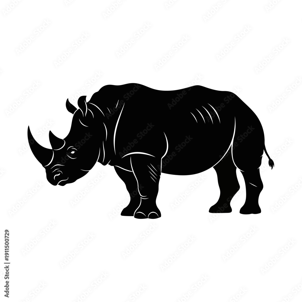 Obraz premium A striking black silhouette of a rhinoceros standing in profile