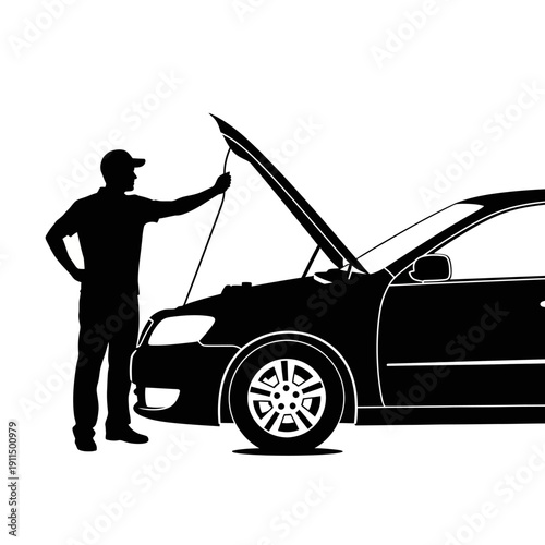 Mechanic inspecting the engine of a car with the hood open