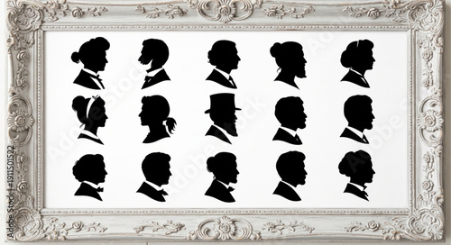 Collection of vintage silhouette portraits in a decorative frame.