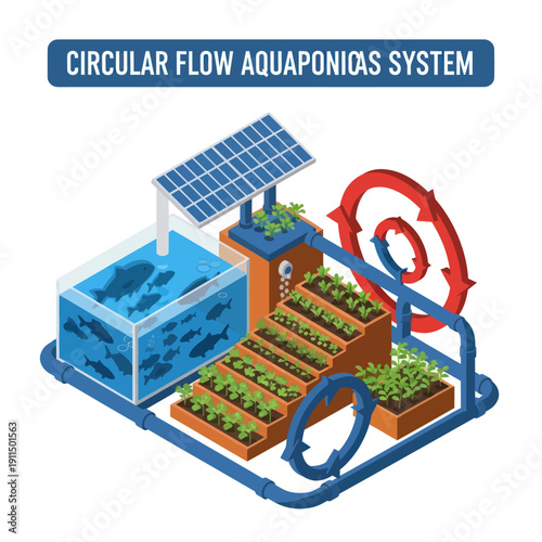 Aquaponics System with Fish and Plants Illustration.