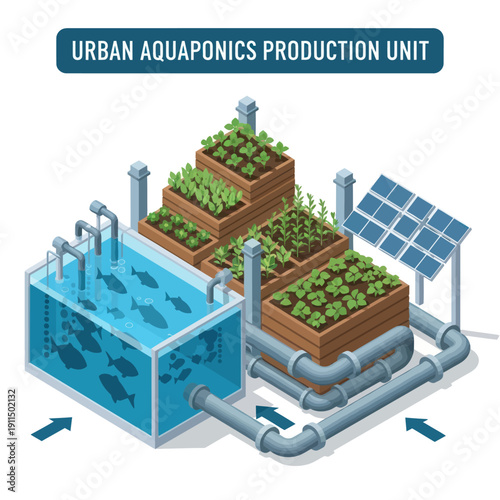 Urban Aquaponics System with Fish and Plants.