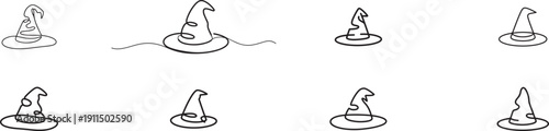 Set of Wizard hat linear drawn continuous icon.one line icon illustration with white background
