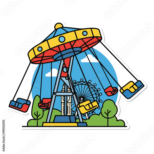 A colorful cartoon swing ride