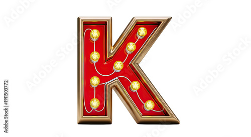 Marquee Letter K with Golden Trim and Light Bulbs