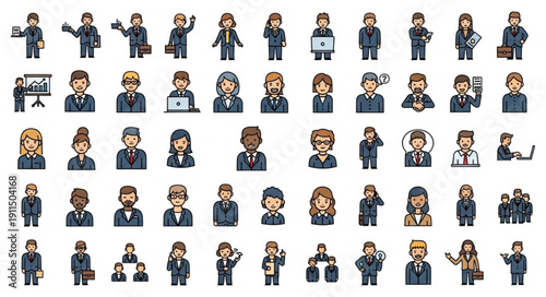 Collection of Diverse Business People Characters Icons Set.