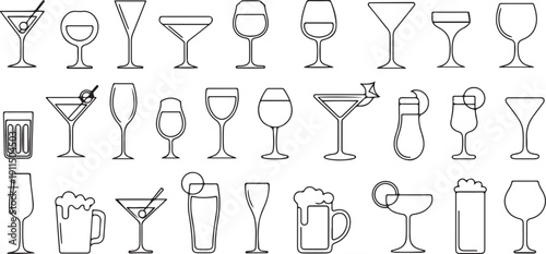 One line cocktails set isolated.one line icon illustration with white background