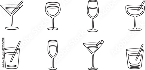 One line cocktails set isolated.one line icon illustration with white background
