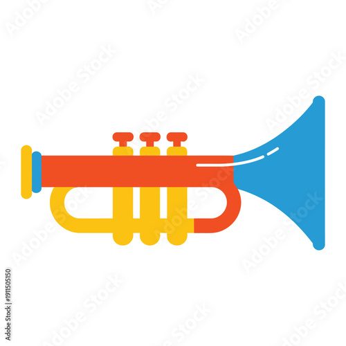 Colorful cartoon trumpet with bell and valves  musical instrument icon icon