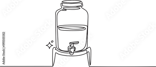 Glass water dispenser with sparkles on side on white background