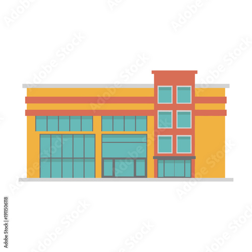 Modern colorful building with large windows and orange accents  storefront architecture icon