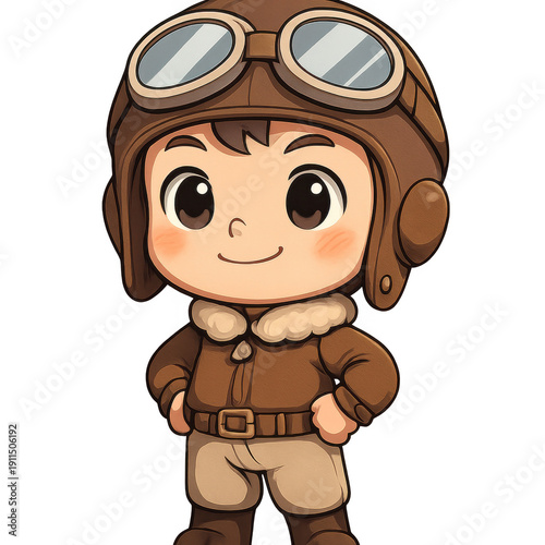 Cartoon Aviator Boy in Vintage Flight Gear.