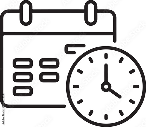 A calendar with a clock indicating the importance of time management. isolated on white background, illustration