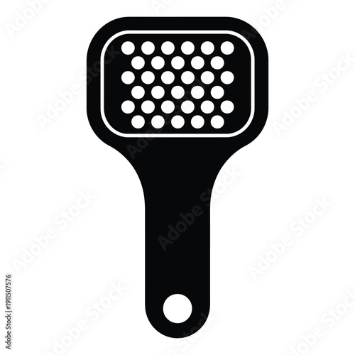 Black kitchen grater icon with white dots on flat surface  cooking tool icon