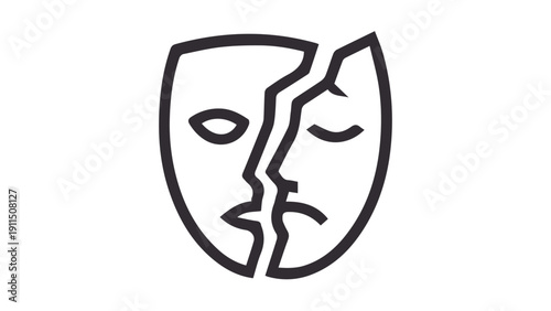 Broken Human Face Mask Silhouette Symbolizing Mental Health
