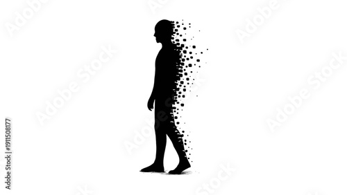 Human Silhouette Dissolving into Small Particles or Dust