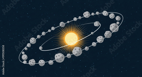 Phases of the moon orbiting the sun in space with stars