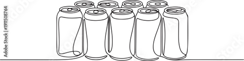 Set of Aluminium cans one line continuous drawing.one line icon illustration with white background