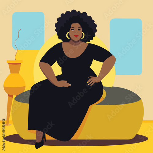 Confident Plus-Size Black Woman in Black Dress