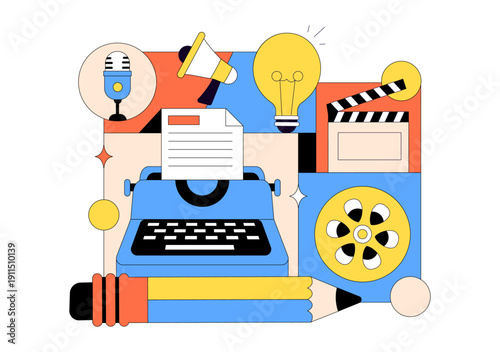 Screenwriter Vector Illustration Featuring a Professional Writer and Copywriter for Filmmaking, Cinematography, or Film Production Background