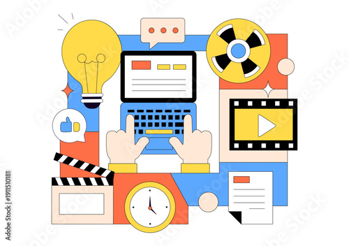 Screenwriter Vector Illustration Featuring a Professional Writer and Copywriter for Filmmaking, Cinematography, or Film Production Background