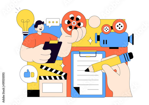 Screenwriter Vector Illustration Featuring a Professional Writer and Copywriter for Filmmaking, Cinematography, or Film Production Background