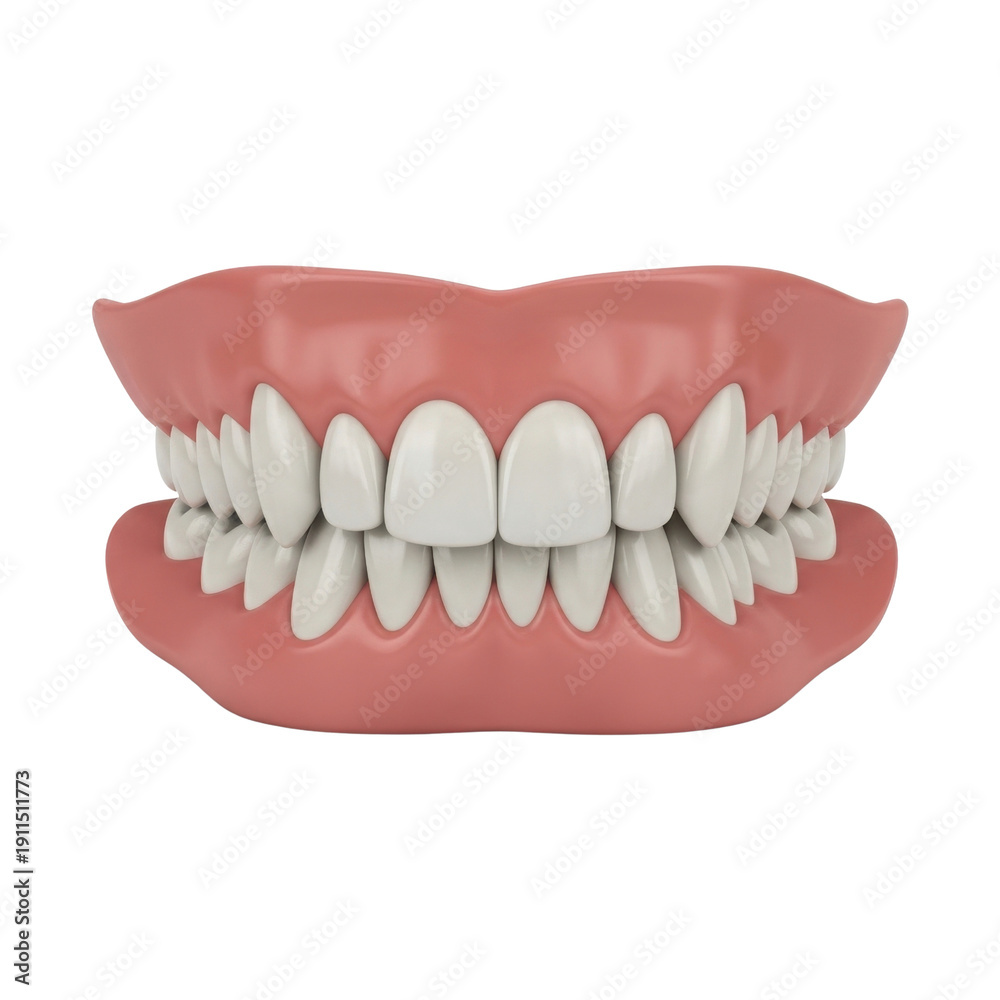 Obraz premium Full Set of Realistic Dentures Upper and Lower Jaw isolated on a transparent background
