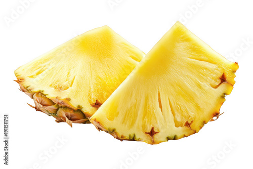Two slices of fresh pineapple fruit isolated on transparent background