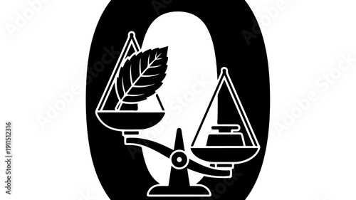 Balance scale with leaf and weight symbol.