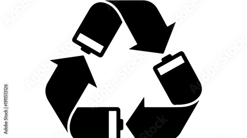 Recycling symbol with batteries inside illustration.