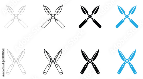 garden scissors icon vector, scissors cut out symbol vector, silhouette and line art illustration