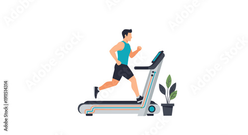 Man Running on Treadmill Flat Vector Illustration. Fitness Training, Cardio Workout, and Healthy Lifestyle Concept. Isolated Exercise Equipment Icon.