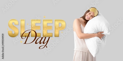 Happy young woman in pajama...