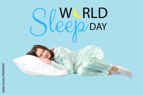 Young sleeping woman on blu...