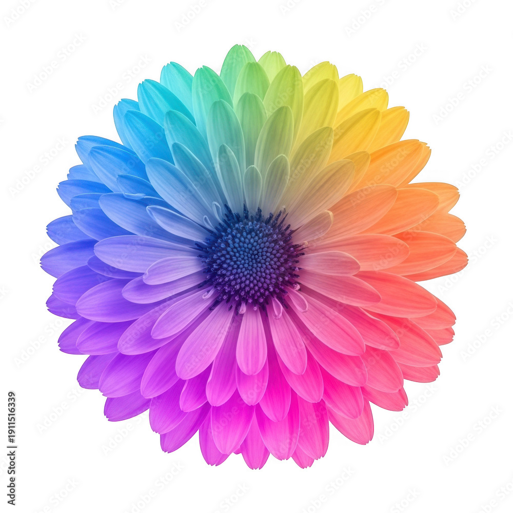 Obraz premium A vibrant and colorful flower with petals in a rainbow spectrum. isolated on transparent background