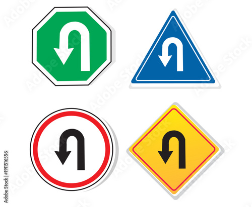 a Set of Turn back road sign board vector illustration warning sign collection. Traffic road sign symbol