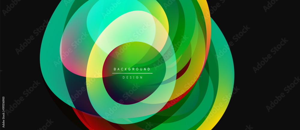 Obraz premium Abstract layers create vibrant circular design. Colors blend, forming dynamic visual experience. Modern, fluid shapes suggest movement, energy.