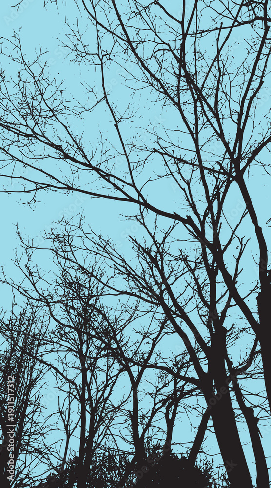 Obraz premium 13-32. Silhouette vector images of branches stretching towards the sky - illustration.